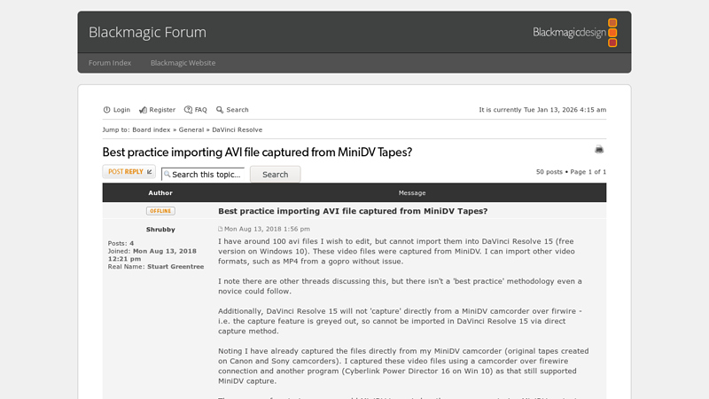 Best practice importing AVI file captured from MiniDV Tapes?