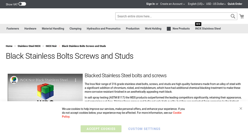 Black Stainless Steel Bolts Screws and Studs