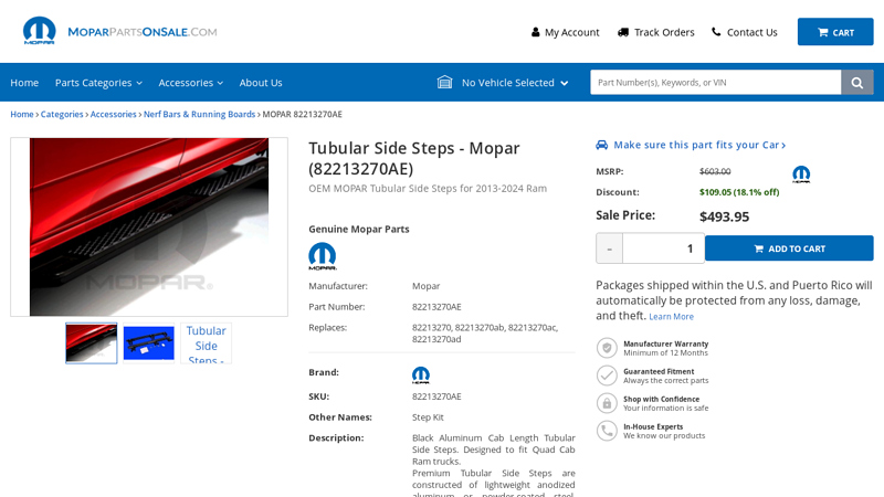 Black Tubular Side Steps for Ram 1500 Quad Cab 82213270AE