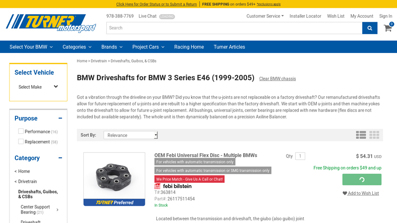 BMW Driveshafts for BMW 3 Series E46 (1999