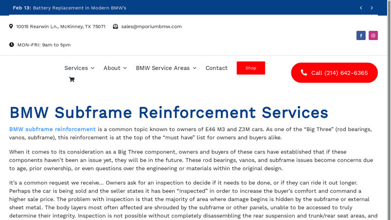BMW Subframe Reinforcement Service