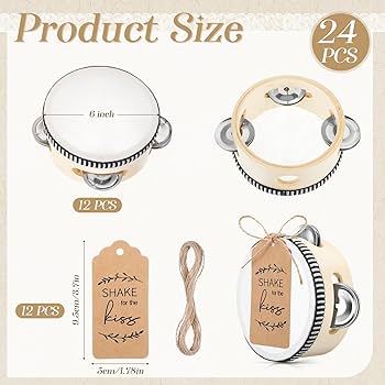 Boao 24 Sets 4 Inch Wedding Tambourines Bulk For Adults Wooden ...