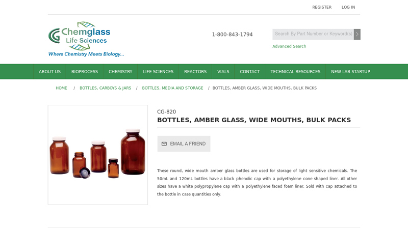 BOTTLES, AMBER GLASS, WIDE MOUTHS, BULK PACKS