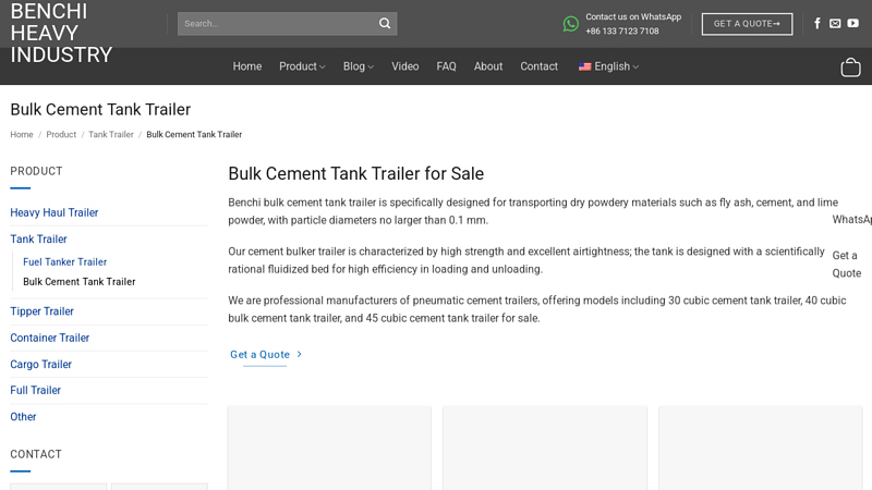 Bulk Cement Tank Trailer for Sale