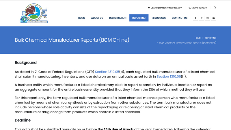Bulk Chemical Manufacturer Reports (BCM Online)