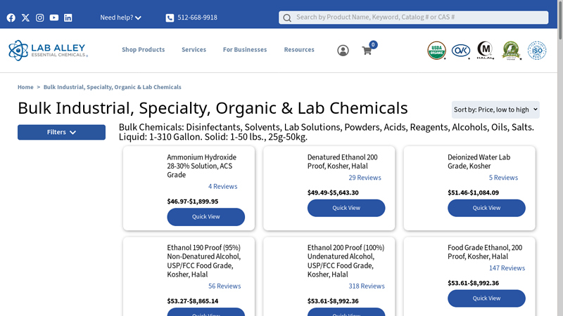 Bulk Industrial, Specialty, Organic & Lab Chemicals