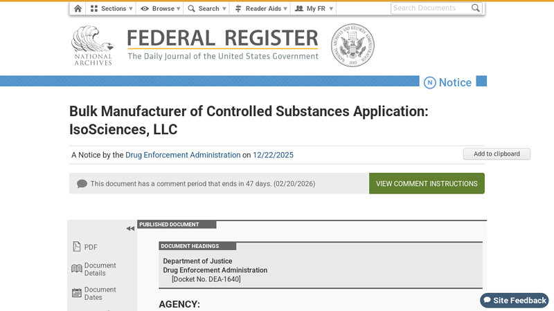 Bulk Manufacturer of Controlled Substances Application