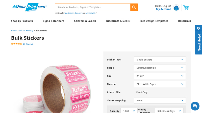 Bulk Sticker Printing - Custom Sizes Available