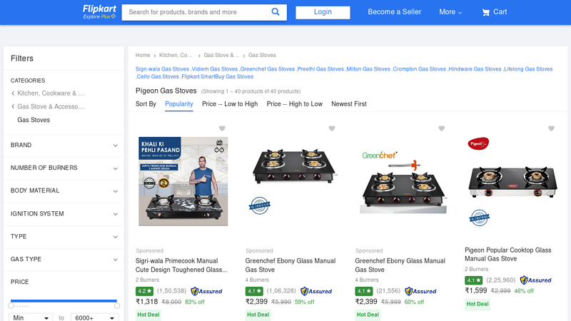 Buy Pigeon Gas Stoves Online in India And Get Upto 40% Off