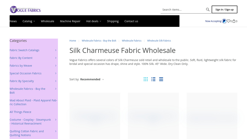 Buy Silk Charmeuse Fabric Wholesale Online