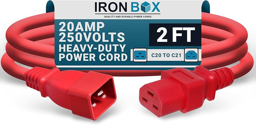 C20 to C21 Power Cord, Heavy Duty, 20A, 2.5 ft, Red