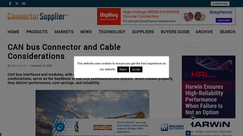 CAN bus Connector and cable considerations