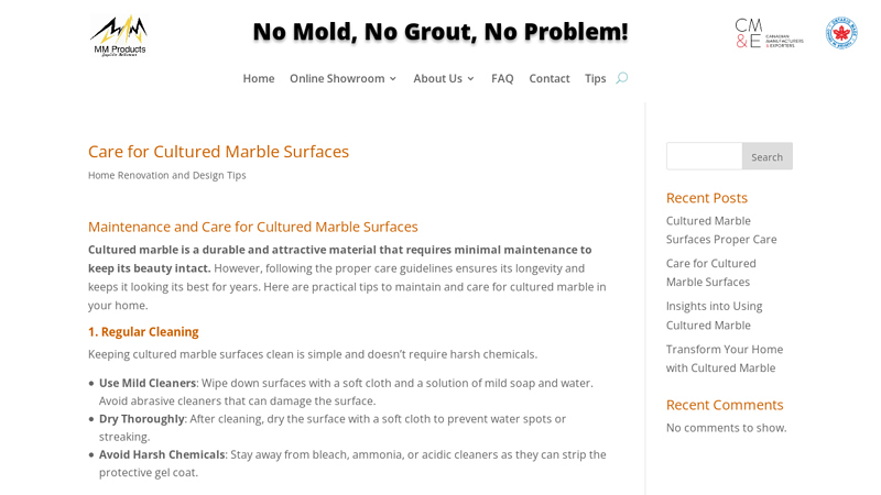 Care for Cultured Marble Surfaces