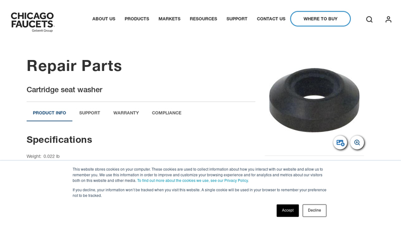 Cartridge seat washer