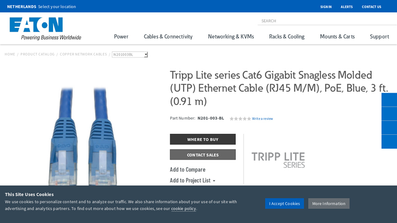 Cat6 Snagless Gigabit Ethernet Cable, Blue, 3