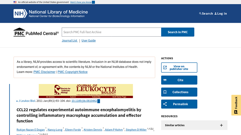 CCL22 regulates experimental autoimmune encephalomyelitis by ...