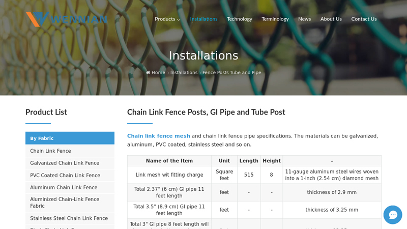 Chain Link Fence Post Tube and Pipe, Types and Sizes