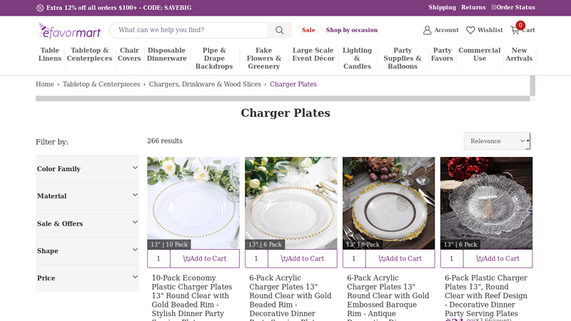 Charger Plates Events & Parties Wholesale
