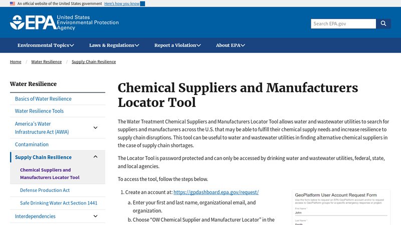 Chemical Suppliers and Manufacturers Locator Tool