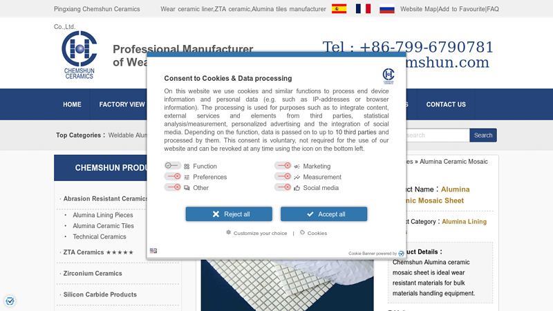 Chemshun Alumina Ceramic Mosaic Sheet