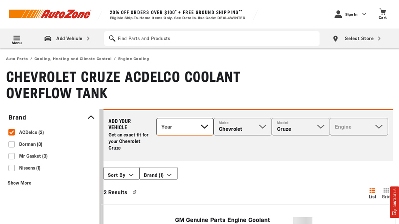 Chevrolet Cruze ACDelco Coolant Overflow Tank