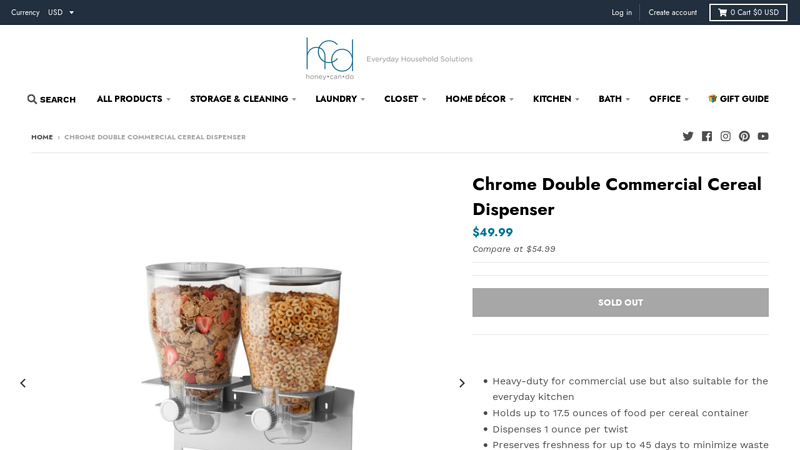 Chrome Double Commercial Cereal Dispenser