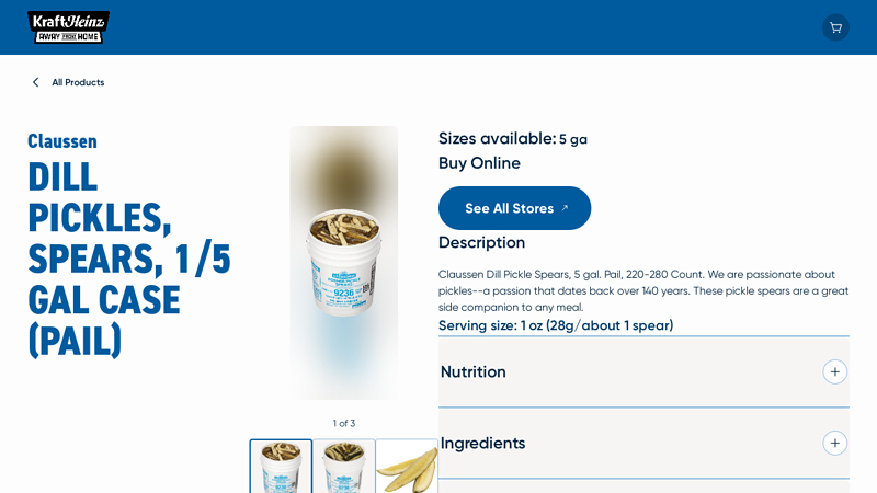 Claussen Dill Pickles, Spears, 1/5 gal Case (Pail), 5 GA