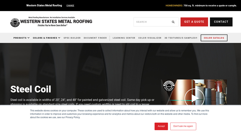 Coil Available In Bare Steel, Galvanized, Galvalume, & PVDF