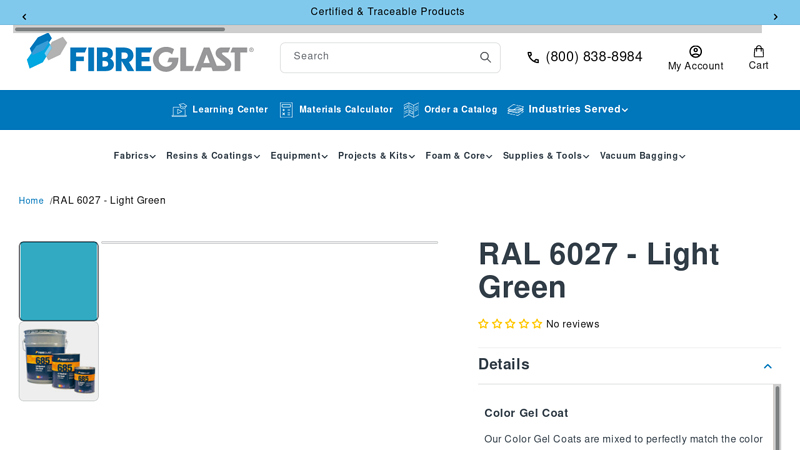 Color Gel Coat RAL 6027 Light Green in stock