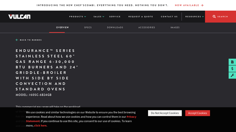 Commercial 60 Inch Gas Range, 6 Burners and 24