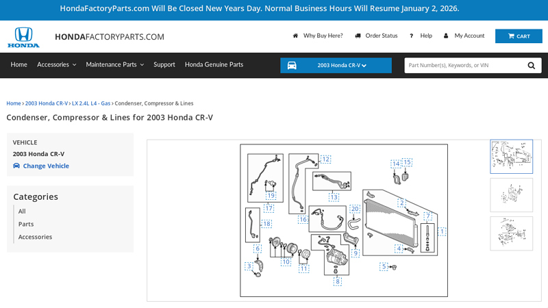 Condenser, Compressor & Lines for 2003 Honda CR