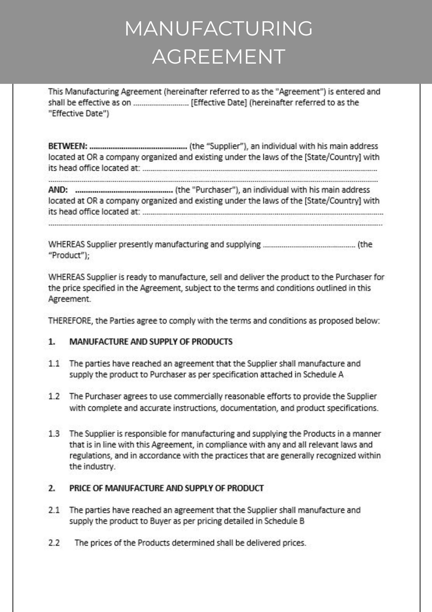 CONTRACT to THE VOTO MANUFACTURERS SALES COMPANY ...