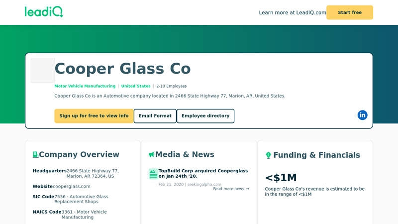 Cooper Glass Co Company Overview, Contact Details & Competitors