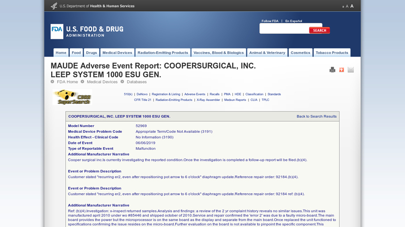 COOPERSURGICAL, INC. LEEP SYSTEM 1000 ESU GEN.