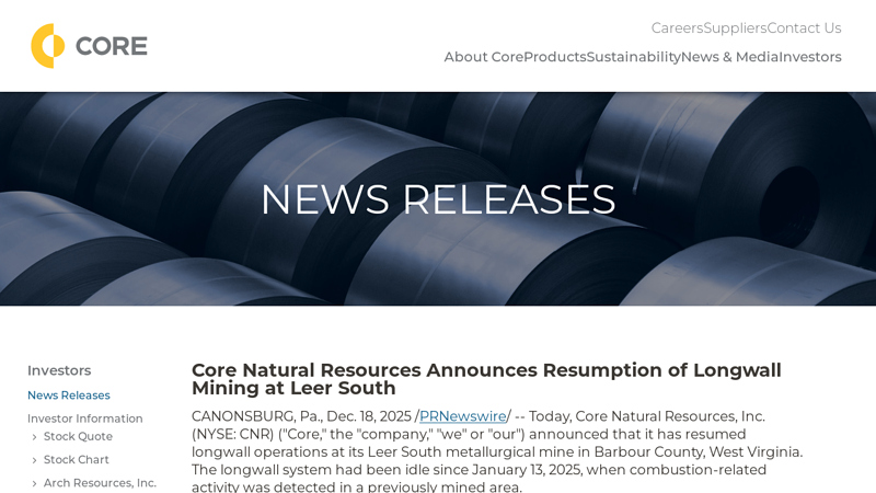 Core Natural Resources Announces Resumption of Longwall ...