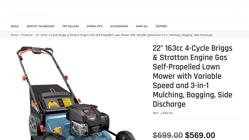 Cortadora de césped autopropulsada a gasolina SENIX de 22