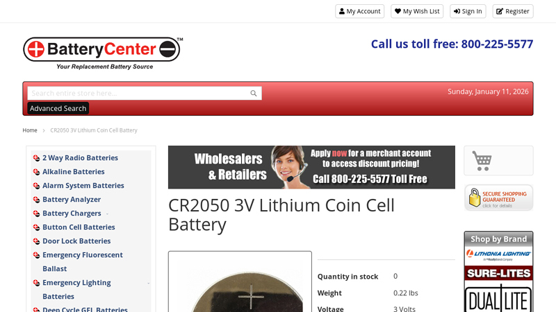 CR2050 3V Lithium Coin Cell Battery