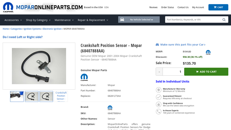 Crankshaft Position Sensor - 68407888AA