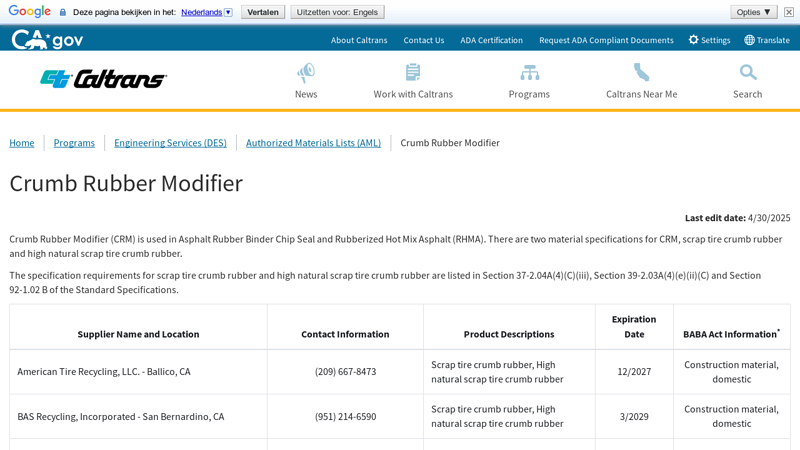 Crumb Rubber Modifier