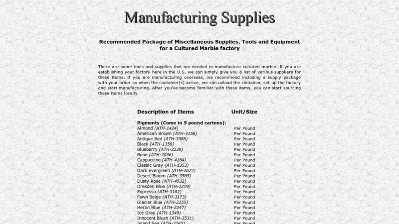 Cultured Marble Manufacturing Supplies