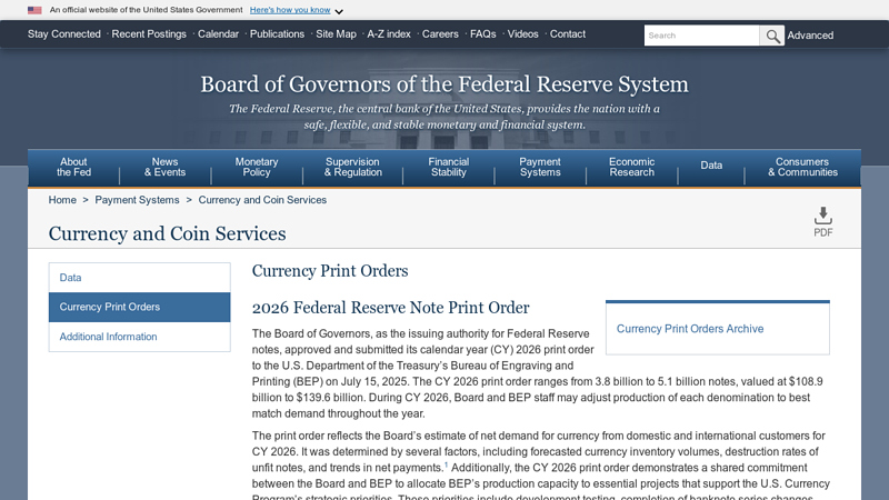 Currency Print Orders