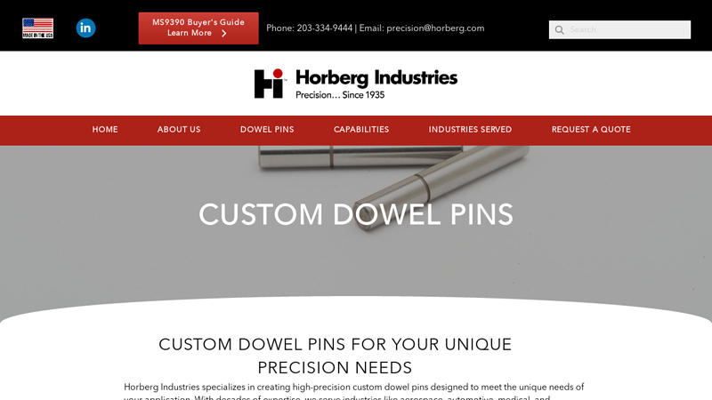 Custom Dowel Pins for Aerospace and Medical