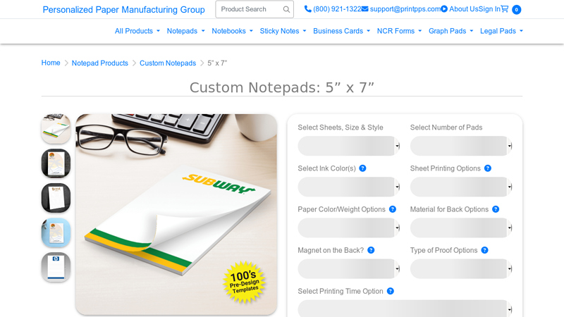 Custom Notepads: 5” x 7”