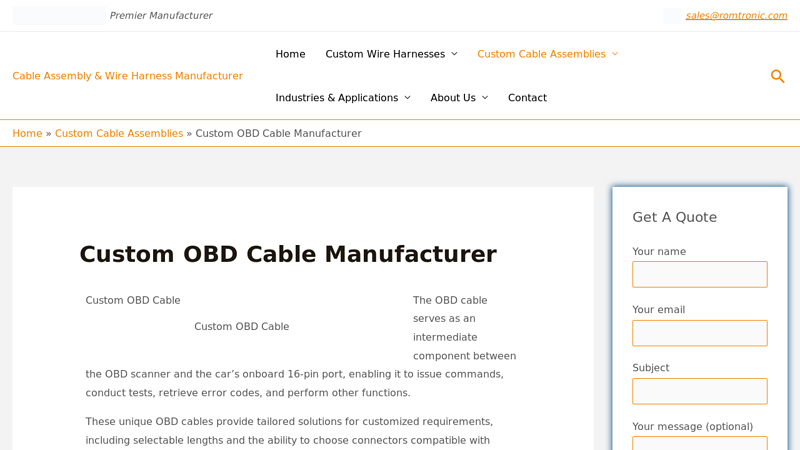 Custom OBD Cable Manufacturer