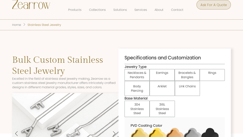 Custom Stainless Steel Jewelry Manufacturer + PVD Plating