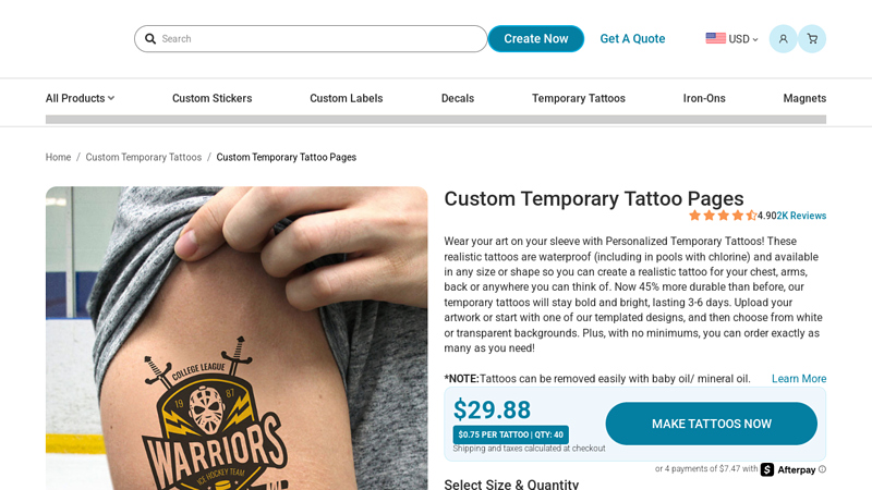 Custom Temporary Tattoo Pages
