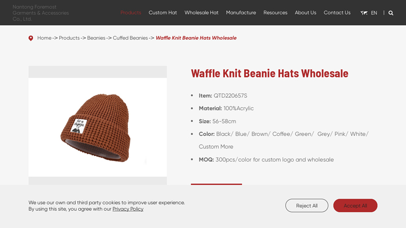 Custom Waffle Knit Beanie Hats Wholesale Manufacturer