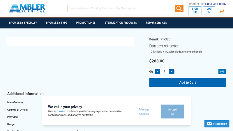 Darrach retractor, 10 1/4''long x 1/2''wide blade 71