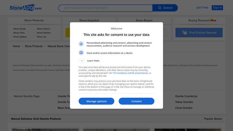 Delicatus Gold Granite Tile Slab Countertop Tombstone Block