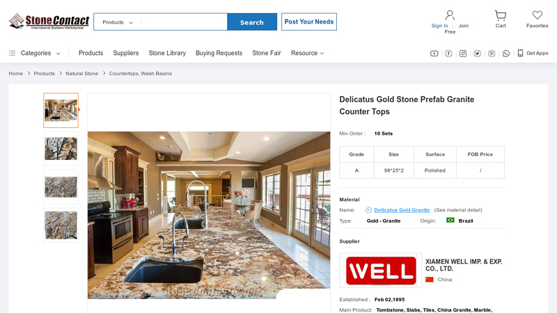 Delicatus Gold Stone Prefab Granite Counter Tops from China